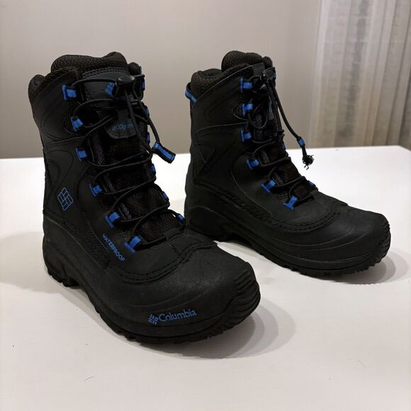 Columbia Youth Black Blue Waterproof Snow Boots US Size 4‎ BY1332-010 - Picture 1 of 11